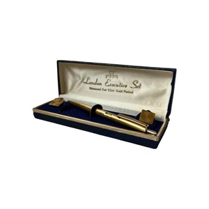 Vintage 22 ct Gold Plated Pen And Cuff Link Set Boxed - Picture 1 of 17