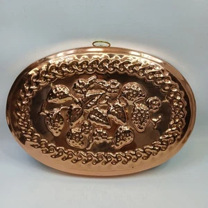 Vintage Kupfer Zinn/Nickel Form geprägt Erdbeeren Bauernhof Land Jello Kuchen 7,5x11" - Bild 1 von 8