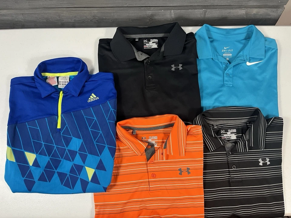 Under Armour Nike Adidas Polo Shirt Youth XL Short Sleeve Dri Fit Poly LOT OF 5 - Image 1 of 4