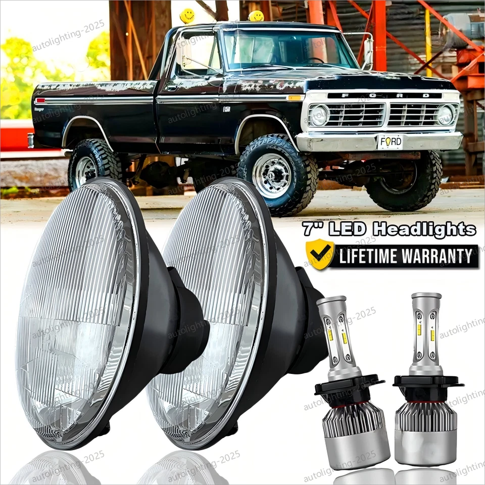 Faro LED redondo alto/bajo para camioneta Ford F-100 F-250 F-350 1953-1977 7" pulgadas Foto 1 de 4