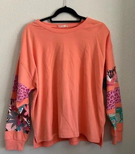 Easel Terry Mix Patchwork Print Pullover in Orange Small Oversized Sweatshirt - Picture 1 of 5
