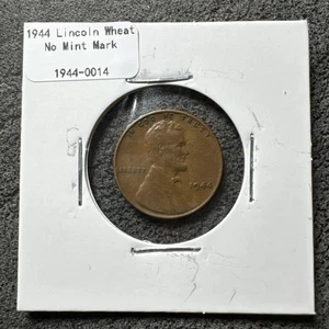 1944 Lincoln Weizenbrot Penny. Kein Münzzeichen.  Nicht magnetisch. Kupfer - Bild 1 von 4