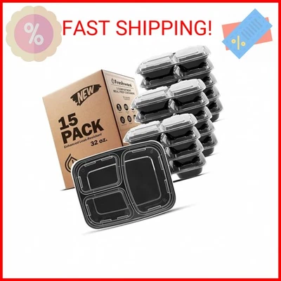 Freshware Meal Prep Containers [15 Pack] 3 Compartment with Lids, Food Container - Image 1 of 2