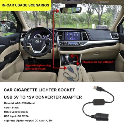 USB A Male to 12V Car Cigarette Lighter Adapter Socket Cable~. Female T4G7 - Image 1 of 4