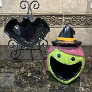 PLATOS DULCES DE CERÁMICA HALLOWEEN BOCA GRANDE BRUJA Y MURCIÉLAGO - Imagen 1 de 10