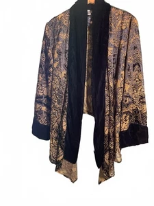 Chico's Women's Burnout Open Front Cardigan with Velvet Trim size 2 Large - Picture 1 of 10