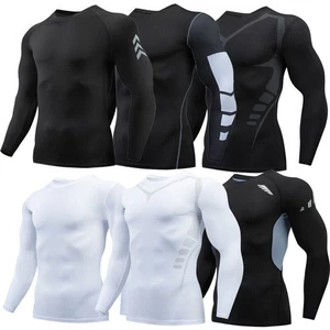 Mens Long Sleeve Compression Base-layer Shirts Fitness Sports Quick Dry T-Shirts - Picture 1 of 20