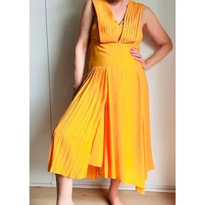 Womens Yellow Party Dress Size 2 Wedding Guest Topshop Pleated Midi Length - Picture 1 of 11
