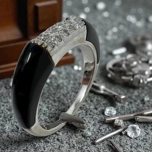 Christ Diamant Ring Onyx 14k 585 White Gold Size 13/53 - Bild 1 von 14