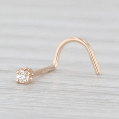 New Diamond Nose Stud Piercing 14k Yellow Gold Round Solitaire Curved Post - Image 1 of 4