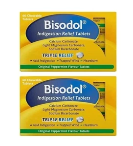 Bisodol Indigestion Relief Tablets 120 Chewable Peppermint Heartburn Wind Aid - Picture 1 of 1