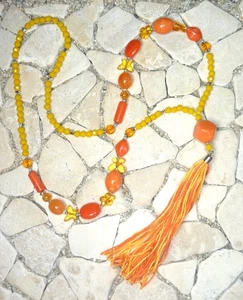 ★ lange Y - Kette ★ FLOWER POWER HIPPIE ★ QUASTE ★ sonnengelb & orange ★ - Picture 1 of 3