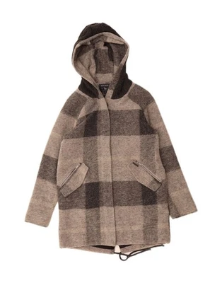 WOOLRICH Womens Hooded Overcoat UK 10 Small Grey Check Wool AT02 - Image 1 of 2