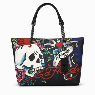 Ed Hardy Skull and Cross Tattoo Design Large Vegan Tote Bag NWT - Image 1 of 3