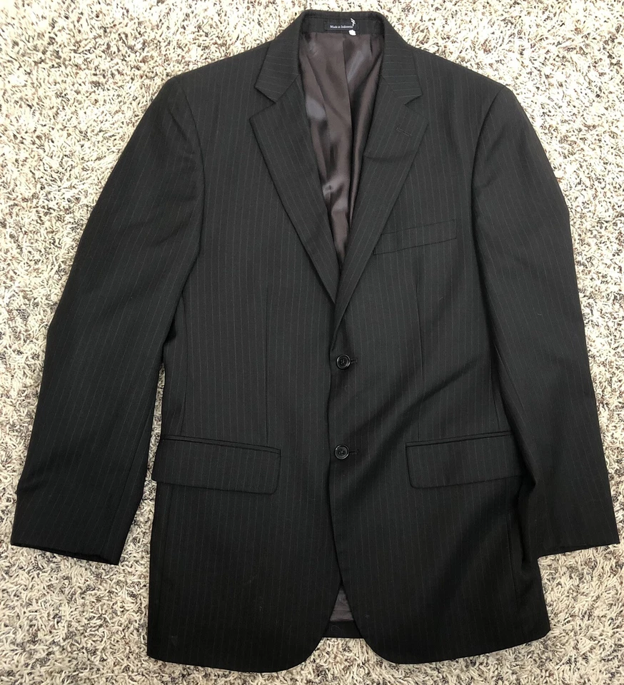 CHAQUETA DE TRAJE CHAQUETA WILKE-RODRIGUEZ Para Hombres 40R Negra Lana a Rayas Abrigo Deportivo Blazer Usado en Excelente Condición Foto 1 de 4