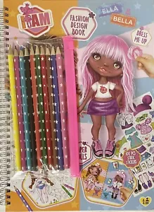 Kinder Modedesignbuch "Ella& Bella" 10 Buntstifte, 100 Stickers, 40 Malvorlagen - Bild 1 von 2