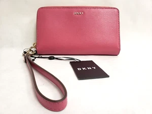 DKNY Pink Zip Around Wristlet Wallet Clutch Travel Commute Leather NEW $108 15C3 - Picture 1 of 8