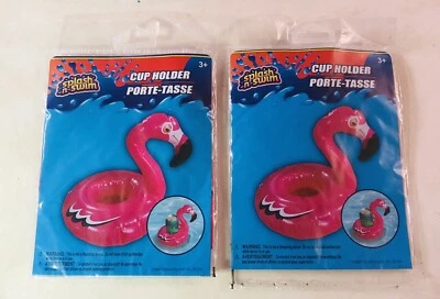 Flamingo Aufblasbare Getränkehalter x2 Pool Deko Rosa Spaß Schwimmen Party Tropische Vögel - Bild 1 von 4