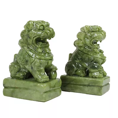 China Estatuas de jade verde natural talladas a mano Foo perro guardián león decoración Foto 1 de 3