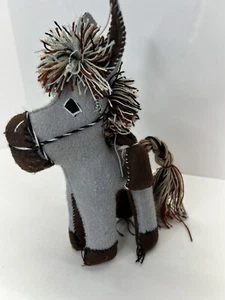 Mexican Folk Art Handmade Grey, Felt Stuffed Plush Donkey Mule Burrow 10 Inch - Picture 1 of 11