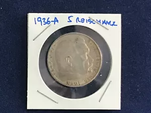 1936-A Germany Silver 5 Reischmark E7739 - Picture 1 of 4