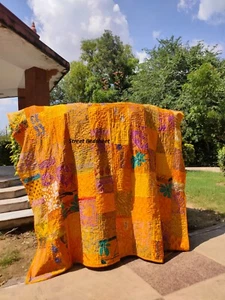 Indian Silk Kantha Quilt Handmade Sari Patchwork Bedspread Blanket Throw - Picture 1 of 77