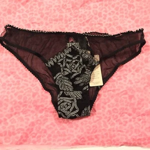 Victorias Secret Couture Panty Sheer Floral Bow RARE Black Large NWT - Picture 1 of 5