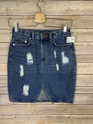Falda vaquera H&M nueva con etiquetas talla 4 envejecida cintura alta jean lavado medio  Foto 1 de 4
