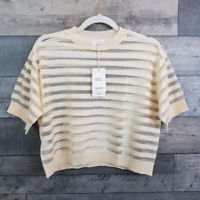 Mango MNG Sheer Stripe Tee T Shirt Top Small Ivory Mesh Boxy Tata Knit BNWT