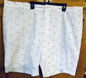 Izod Mens Shorts Big & Tall SZ 50W White w/ Blue print Sportflex Stretch - Picture 1 of 8