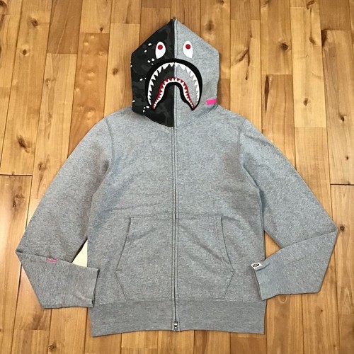 A BATHING APE (BAPE) STUSSY BAPE Felpa con cappuccio mimetica squalo cerniera intera grigio scimmia bagno taglia S