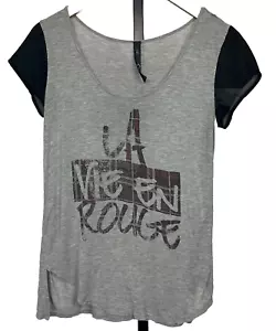 Jessica Simpson Top Short Sleeve T Shirt Distressed Scoop Neck Gray Black Small - Picture 1 of 6