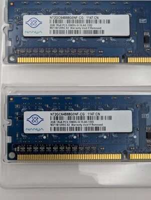 4GB Nanya X2 2GB DIMM 1333 MHz PC3-10600U DDR3 SDRAM Memory (NT2GC64B88G0NF-CG) - Image 1 of 2