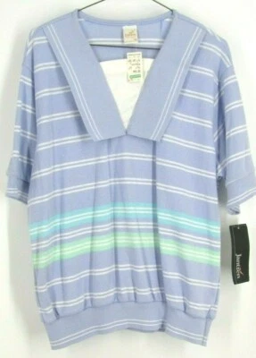 VTG Jantzen Blue/ Multi color striped Large Collar Polo Shirt Sz M NWT USA - Image 1 of 3