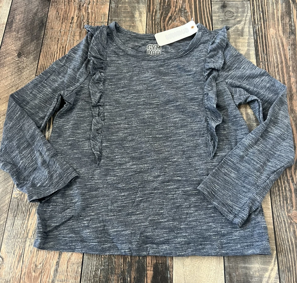 GYMBOREE Nwt Girls Blue Grey Heathered Ruffle Shirt Size Xs 4 - Image 1 of 1