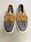 VANS Brown Leather and Blue Canvas Boat Shoes Men's 6.5