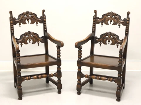 GRAND RAPIDS BOOKCASE & Chair Co Oak Gothic Revival Dining Armchairs - Pair Cover