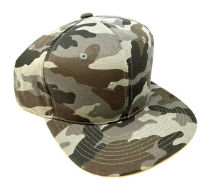 GREY WOODLAND CAMOUFLAGE CAMO PRINT FLAT BILL ADJUSTABLE SNAPBACK HAT CAP RETRO - Picture 1 of 4