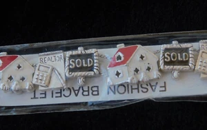 Vintage Charm Bracelet Realtor Sold House Double Chain Costume Jewelry - Picture 1 of 7