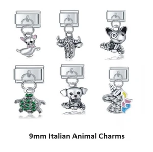 Bracciale Italiano 9mm Bracciale Ciondoli Animali Cane Toro Tartaruga Elefante Unicorno - Foto 1 di 26