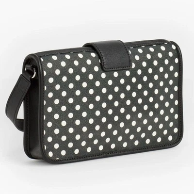 Talbots Polka Dot Black White Crossbody Bag Leather Trim Zip Turn-lock Pristine - Image 1 of 4