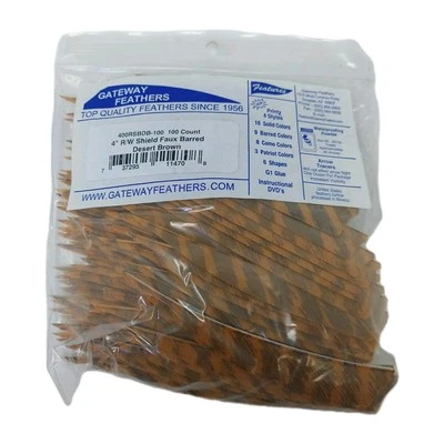 100 Pack Gateway Feathers 4" Right Wing: Shield Barred Desert Brown 400RSBDB-100 - Image 1 of 3