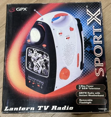 GPX 5" Black & White TV AM FM Weatherband Radio Flashlight Lantern Camping NIB - Image 1 of 4