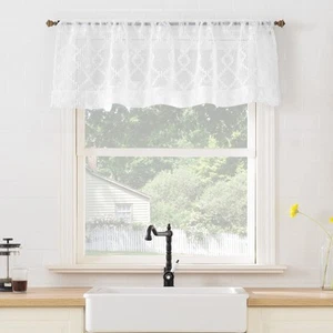 Tina Geometric Clipped Semi-Sheer Rod Pocket Kitchen Curtain Valance, 54" x 1... - Picture 1 of 5