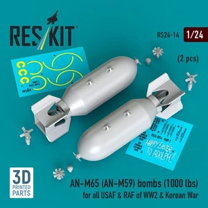 1/24 ResKit RS24-0014 AN-M65 (AN-M59) Bomben (1000 lbs) für alle USAF & RAF des WW2 - Bild 1 von 3