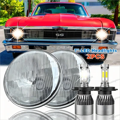 Par de faros LED halo azul de 7" para Chevy Nova 1969-1979 Ford F-100 1953-1977 Foto 1 de 4
