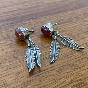 Vintage Indianer Sterlingsilber & Karneol Feder Ohrhänger - Bild 1 von 4