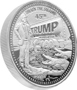 Moneda redonda de plata Trump de 1 OZ .999 Trump Drena el pantano AGOTADA RETIRADA LE/4500 - Imagen 1 de 2