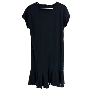 Fresh Produce Damen M Swing Kleid Knie Einfarbig Schwarz Midi Rüschenbesatz Kurzarm - Bild 1 von 9