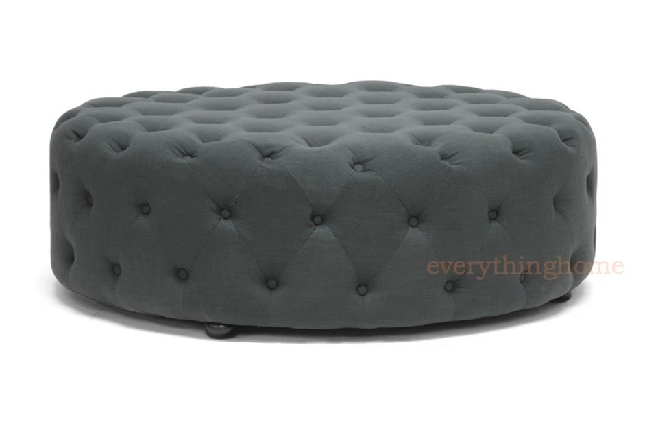 Baxton Studio Cardiff Linen Modern Tufted Ottoman Dark Gray